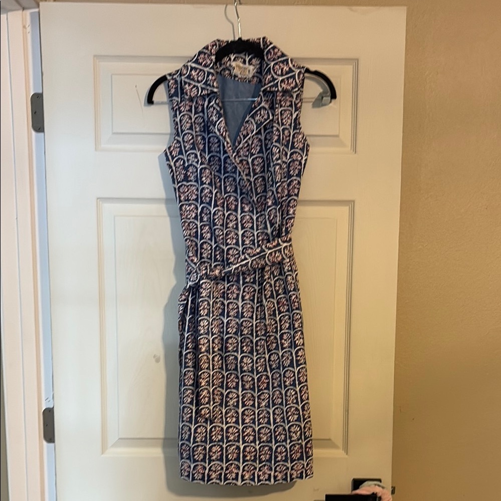Design Thai -hand screened dress- Sleeveless Patterned Dress - Blue and White